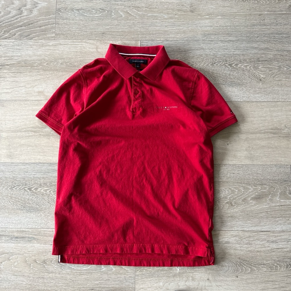 Red Tommy Hilfiger polo shirt size L Slim Fit men's
